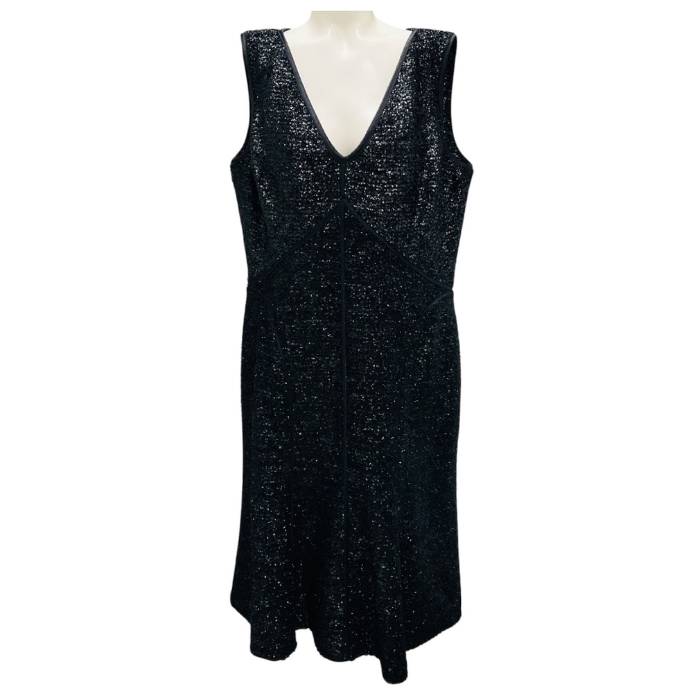 DOUGLAS HANNANT BLACK SHIMMER SLEEVELESS V-NECK COCKTAIL DRESS